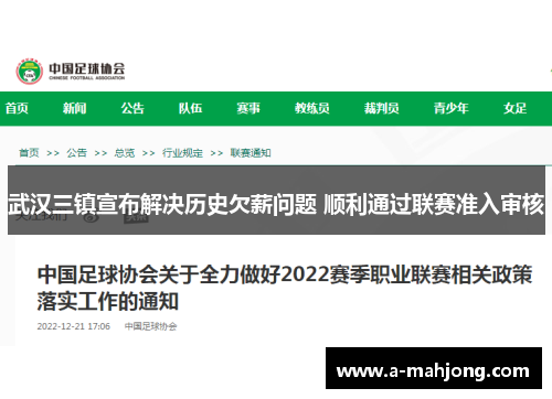 武汉三镇宣布解决历史欠薪问题 顺利通过联赛准入审核 武汉三镇宣布解决历史欠薪问题 顺利通过联赛准入审核